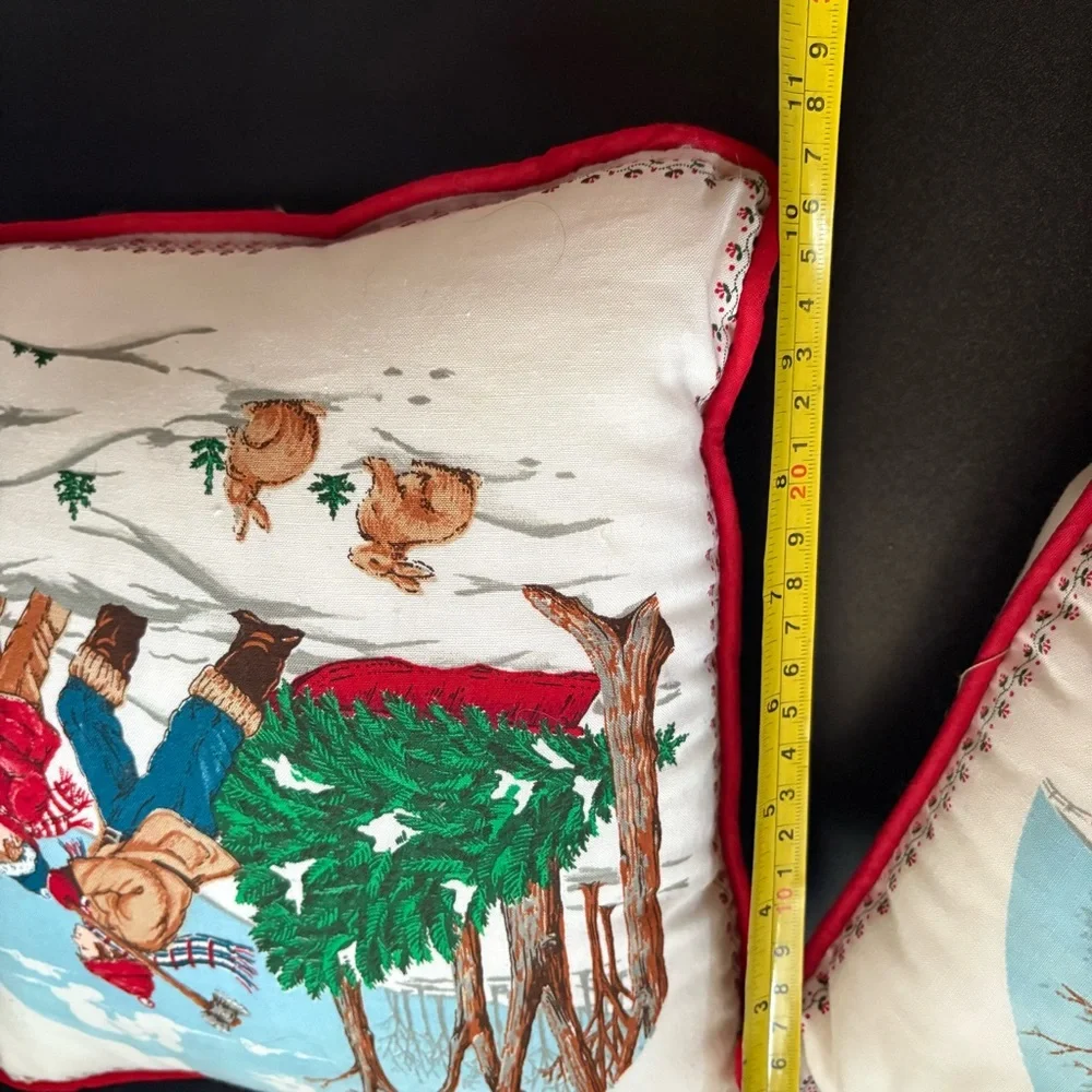 Vintage Christmas winter Festive Holiday Pillows cotton‎ unique rare med